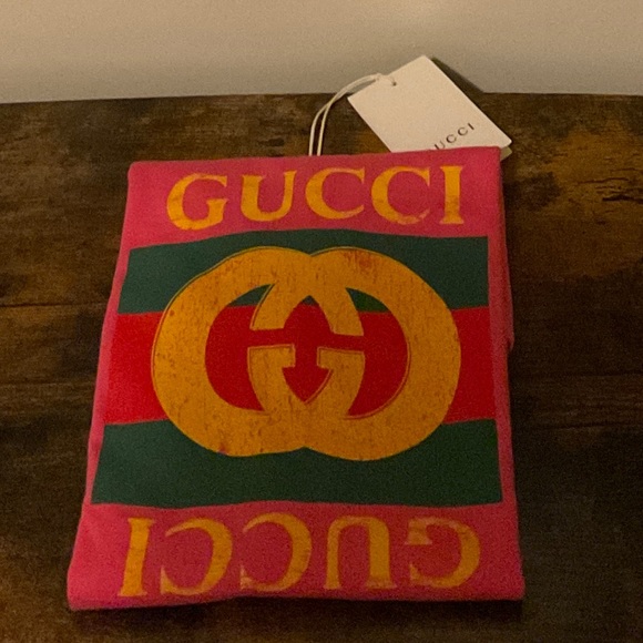 🆕GUCCI XL KIDS SIZE:10 SHORT-SLEEVE GREEN PINK 100% COTTON VINTAGE LOGO T-SHIRT - Picture 10 of 16